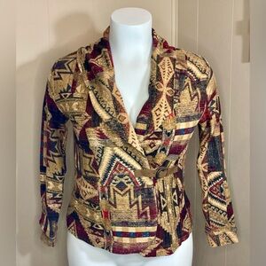 LRL Lauren Jeans Co Ralph Lauren Aztec Southwest Cardigan Vintage Petite Large